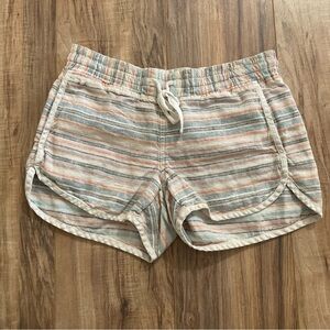 Athleta Linen Shorts Soccer Style Women’s 4 Coral Blue Striped Beach‎ Drawstring